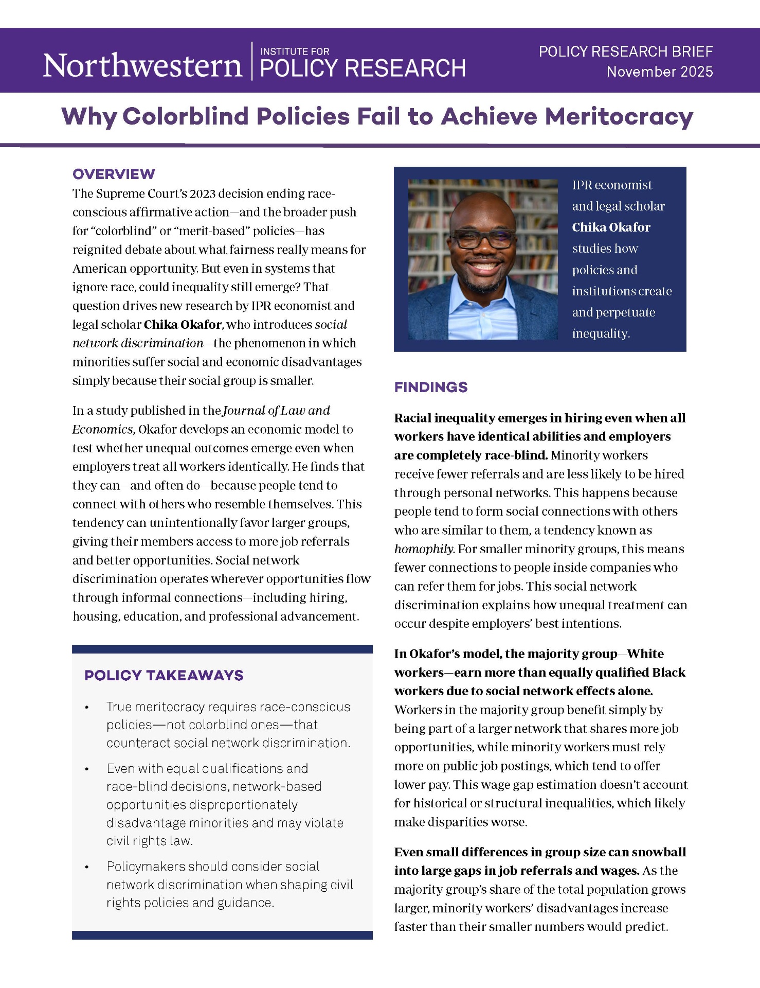 Northwestern Policy Research Brief